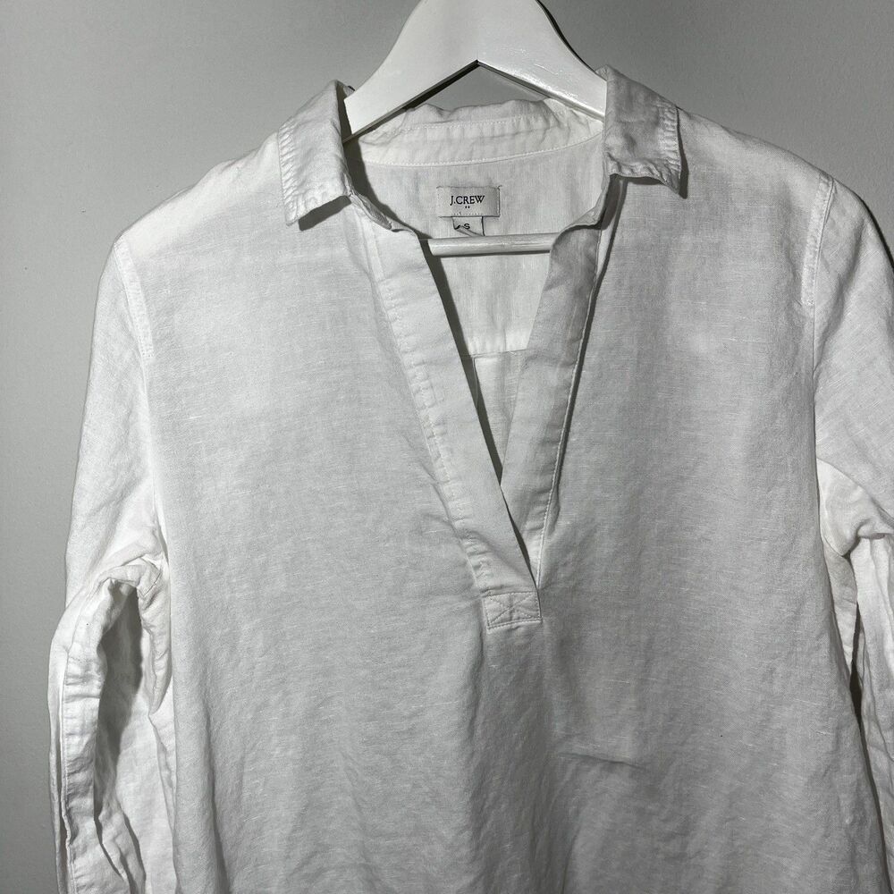J Crew Boho Womens S Linen Blend Pullover Popover Relaxed Boxy Collared White